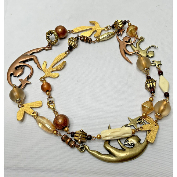 Artesian Necklace Whimsical Mixed Media Celestial beaded 32" Boho - Picture 1 of 6